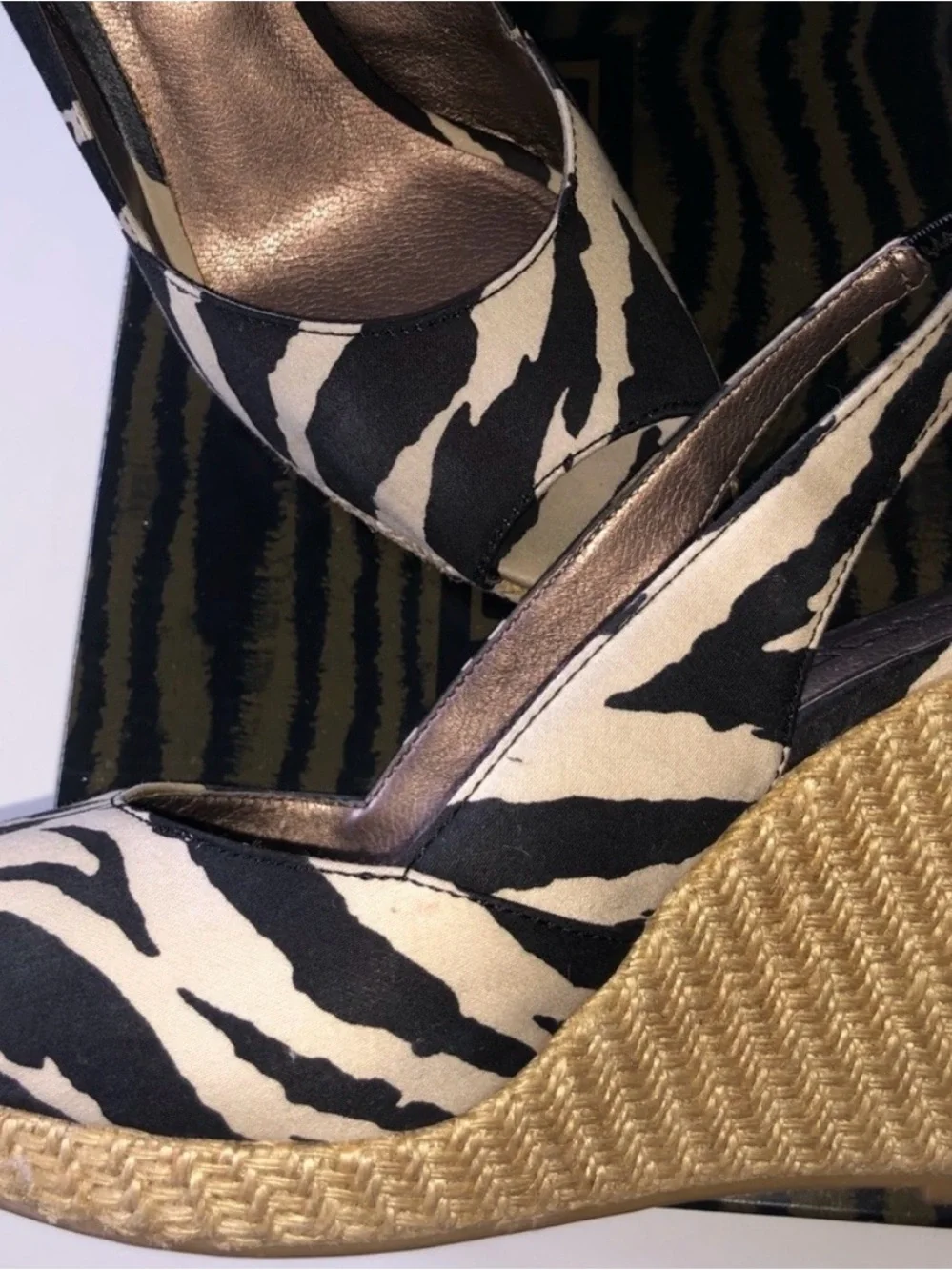 Moda Spana Zebra Print Black & Cream Slingback Wedges